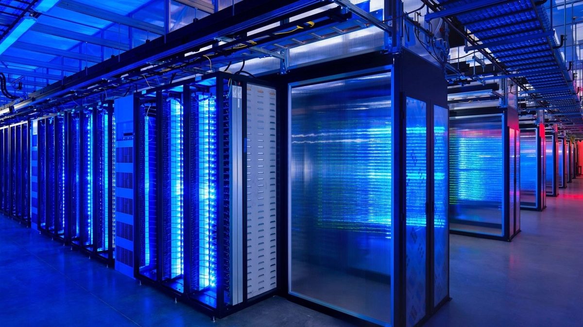 Rows of servers in a data center